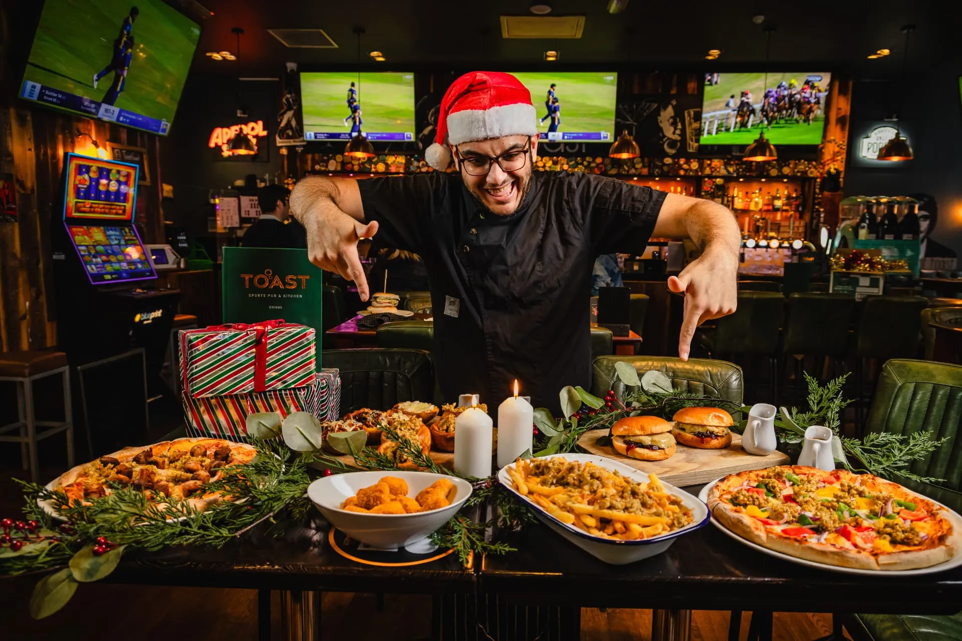 Christmas party food spread at Toast